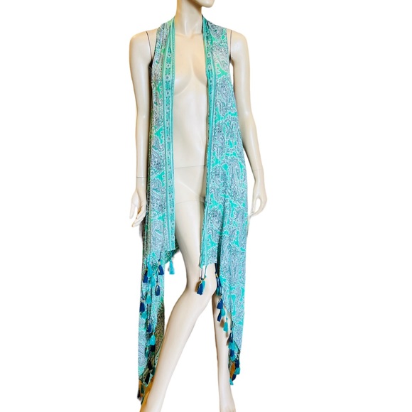 Navayo Tops - Navayo Maxi Tunic Designed in France Green paisleys with Gold threads preowned